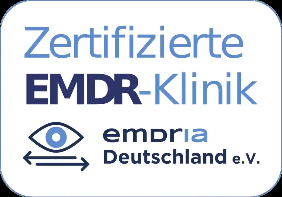 Zertifikatssiegel mit der Aufschrift Zertifizierte EMDR-Klinik von emdria Deutschland e. V.